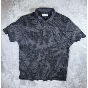 Tommy Bahama Polo Shirt Mens XL Gray Black Tropical Palm Print Casual Golf